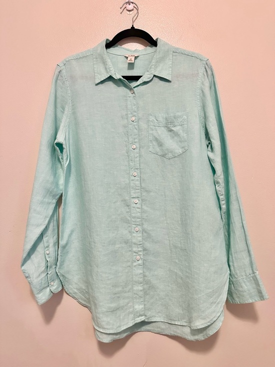 L.L. Bean Tops - L.L.Bean 100% Linen Button Down Shirt Medium Mint Green Long Sleeve Lightweight